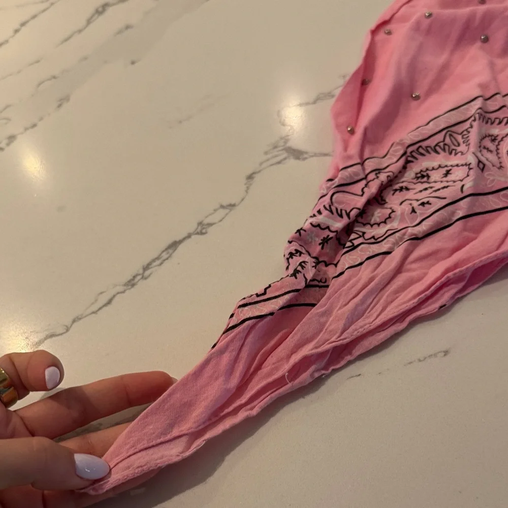 Pink Bandana Scarf with Black Paisley Print and metal studs